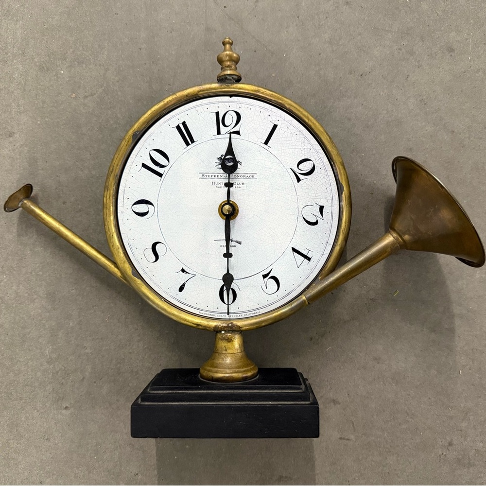Vintage Brass Equestrian Horn Clock - Stephan J Pongrace Hunt Club San Francisco